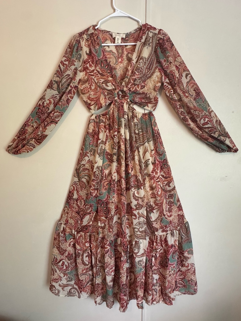 Jessica Simpson Paisley Maxi Dress in Cream, Rust and Teal
